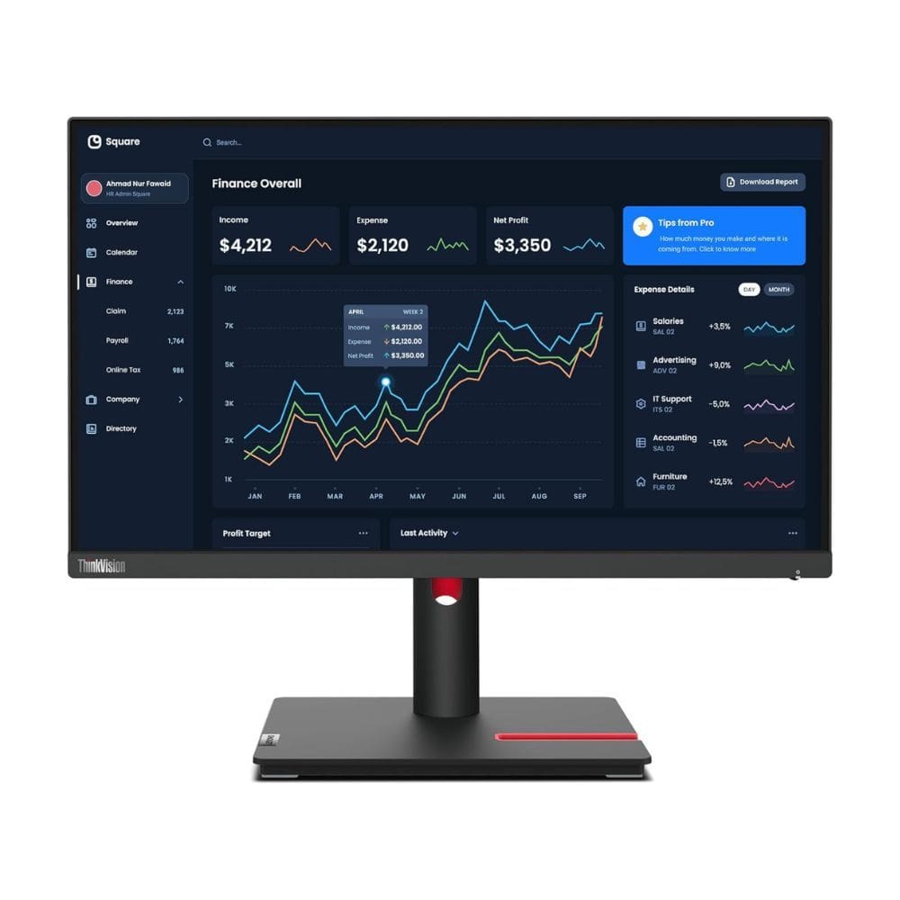 Monitor Lenovo T22I-30 21,5`` LED Full Hd IPS HDMI Display Port HUB USB VESA Ajuste de Altura PIVOT 99 Srgb