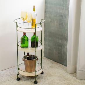 Carrinho de Bebidas Decorativo Circular Verde Oliva/Legno