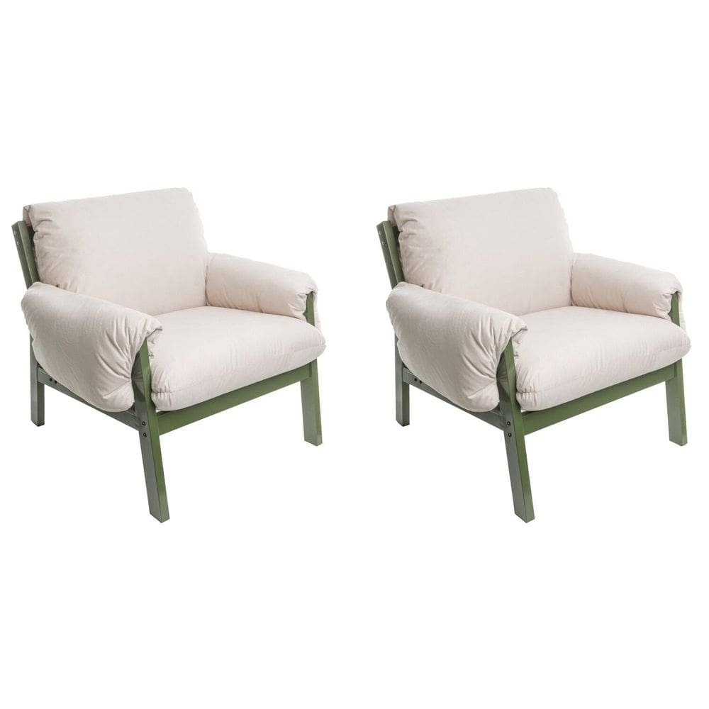 Conjunto com 02 Poltronas Soft Verde Oliva/Bege