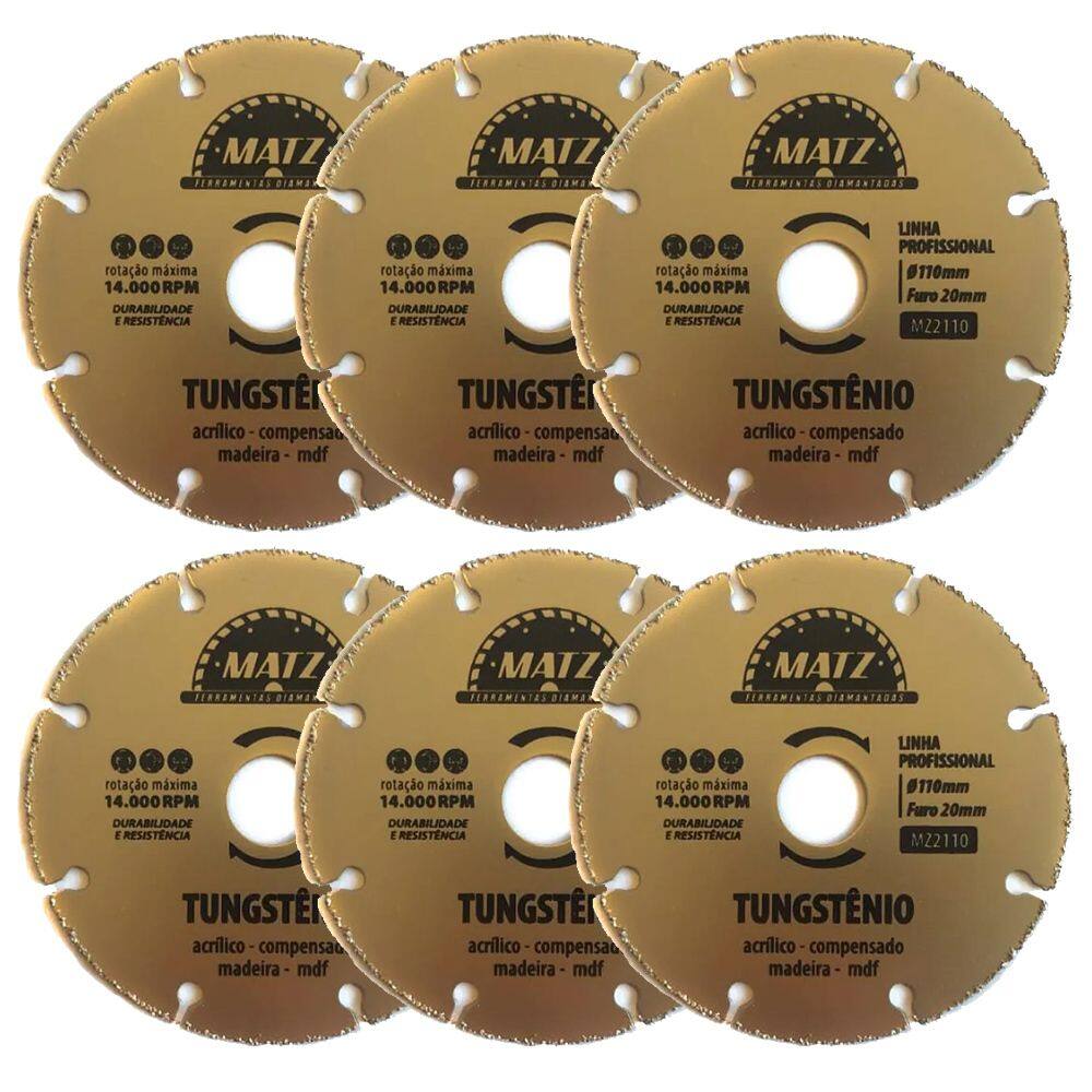Kit 6 Disco Segmentado Tungstênio P/ Madeira 110x20mm Matz