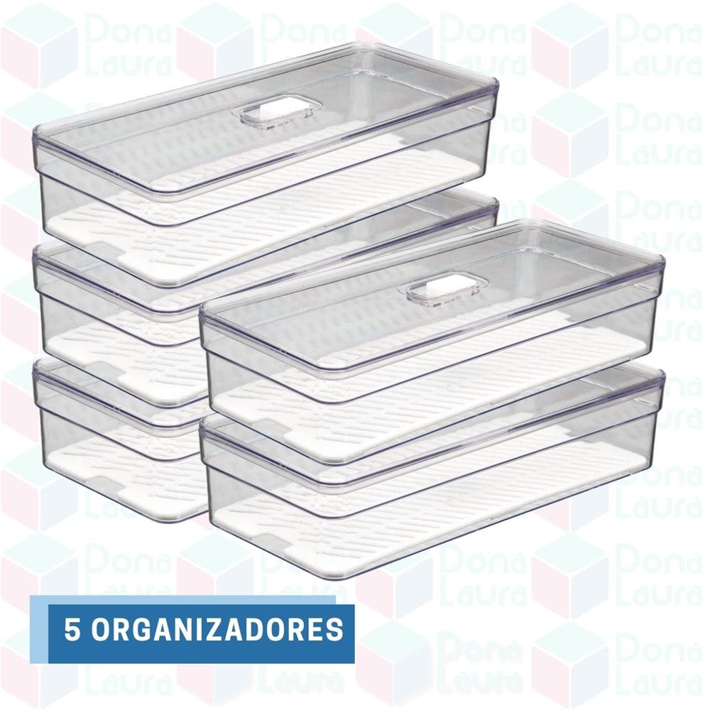 Conjunto 5 Organizadores Geladeira Empilhável Tampa e Tela