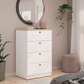 Cômoda 4 Gavetas Montagem Simplificada sem Uso de Ferramentas Branco/Savana
