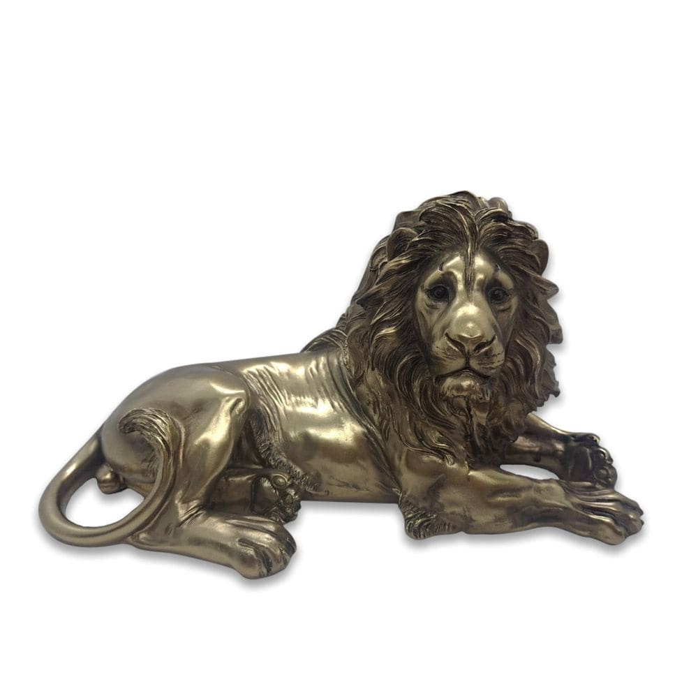 Estatua Enfeite de Resina Leão Cobre Brilhante Força 19 cm