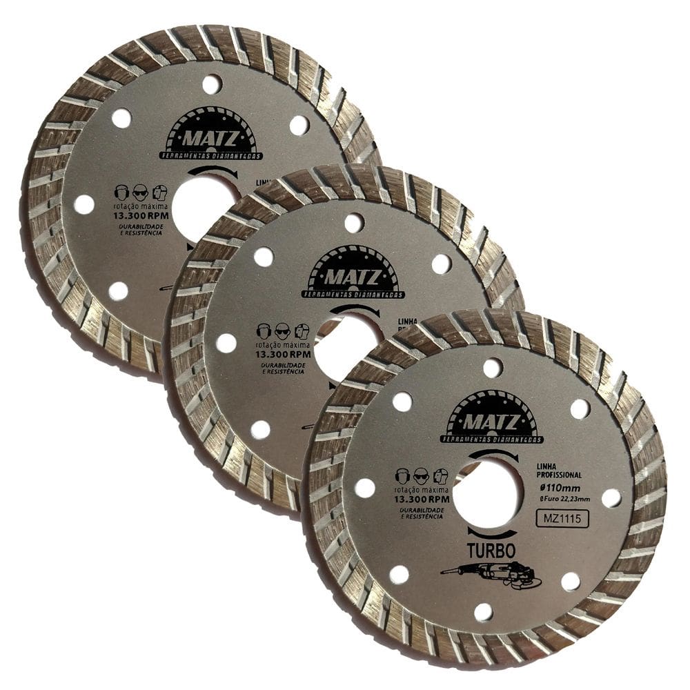 Kit 3 Disco Diamantado Turbo Esmerilhadeira 110x22,23mm Matz