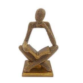 Enfeite de resina Reflexão Com Pedras Brilhants Dourado 13cm