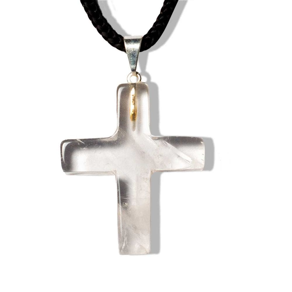 Colar Crucifixo Cristal Pedra Natural Pino Prateado