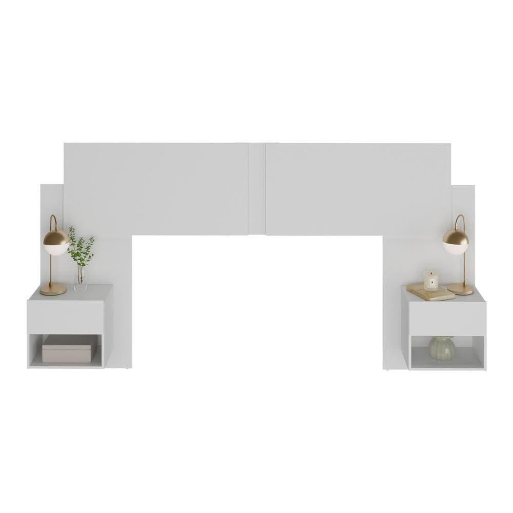 Cabeceira Casal Queen Com 2 Mesas De Cabeceira 232cm Multimóveis MP4325 Branco