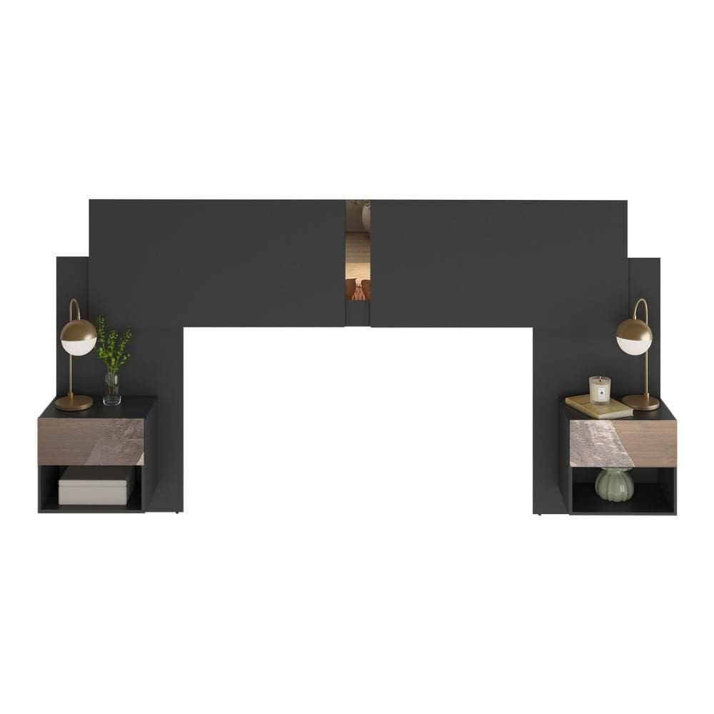 Cabeceira Casal/queen Com Espelhos E 2 Mesas De Cabeceira 232cm Multimóveis Mp4324 Preto Preto