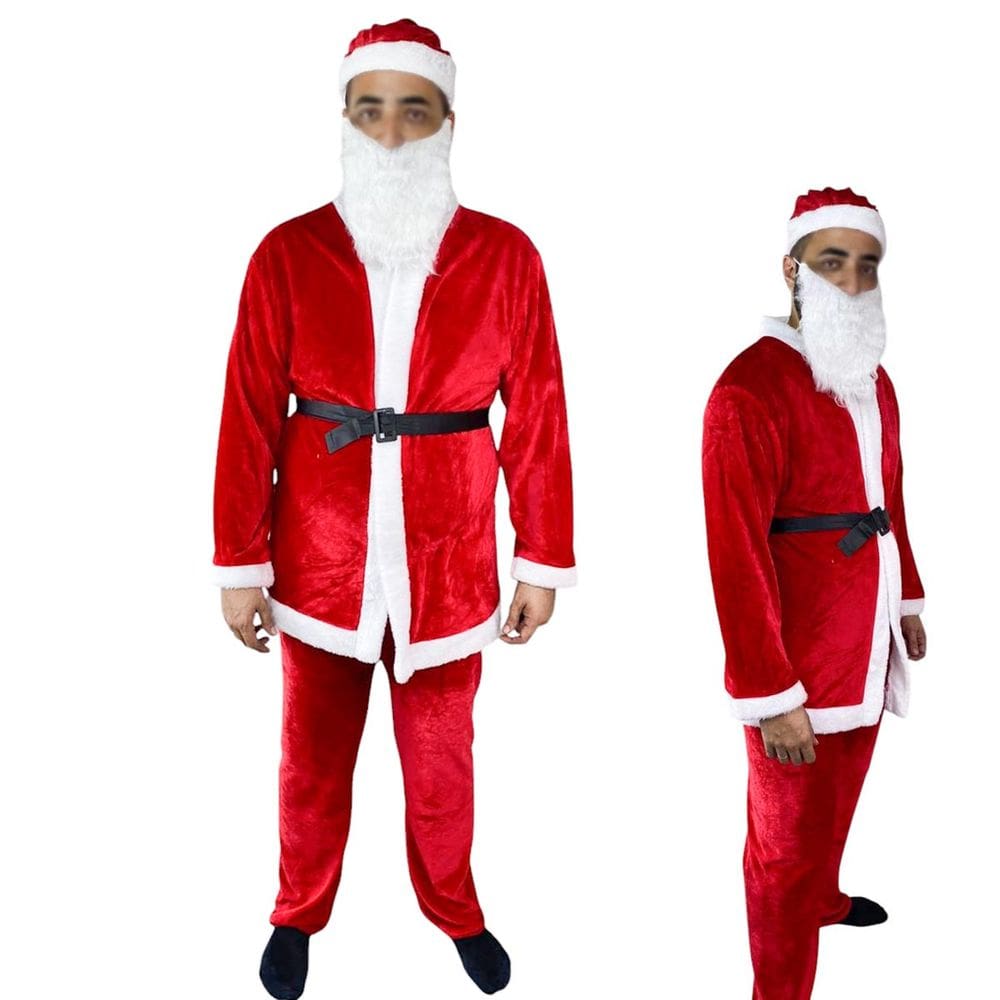 Roupa Papai Noel Luxo 5 Peças Natal Fantasia Natalina Roupa Completa Adulto Festa Fim de Ano Familia Confraternizaçao