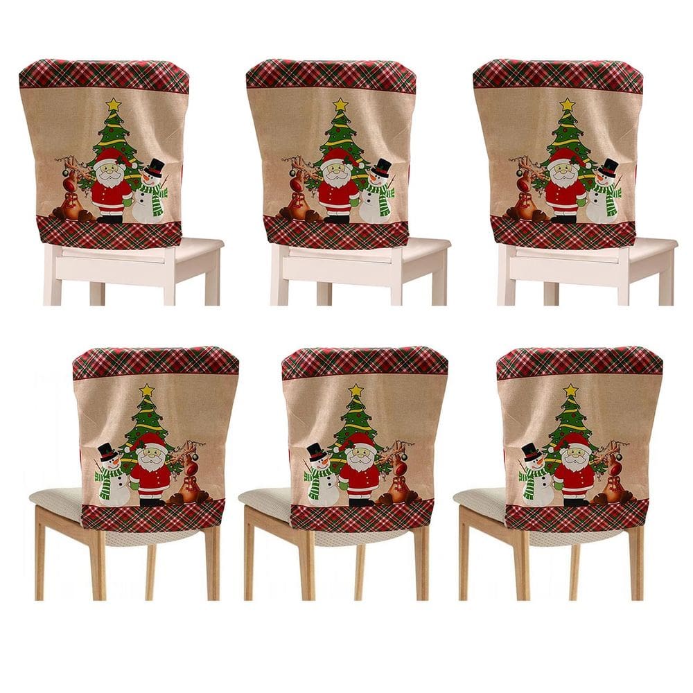Capa de Cadeira Natal Natalino Kit 6 Unidades Decoraçao Encosto Mesa de Jantar Familia Festa Evento Celebraçao Reuniao Fim de Ano Confraternizaçao