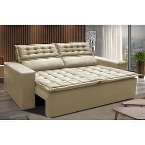 Sofá 3 Lugares Retrátil E Reclinável Cama Inbox Slim 1,80m Velusoft Bege
