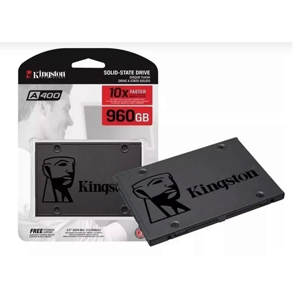 SSD SATA Kingston A400 960GB, 2.5", Leitura: 500MB/s e Gravação: 450MB/s, Preto - SA400S37/960G