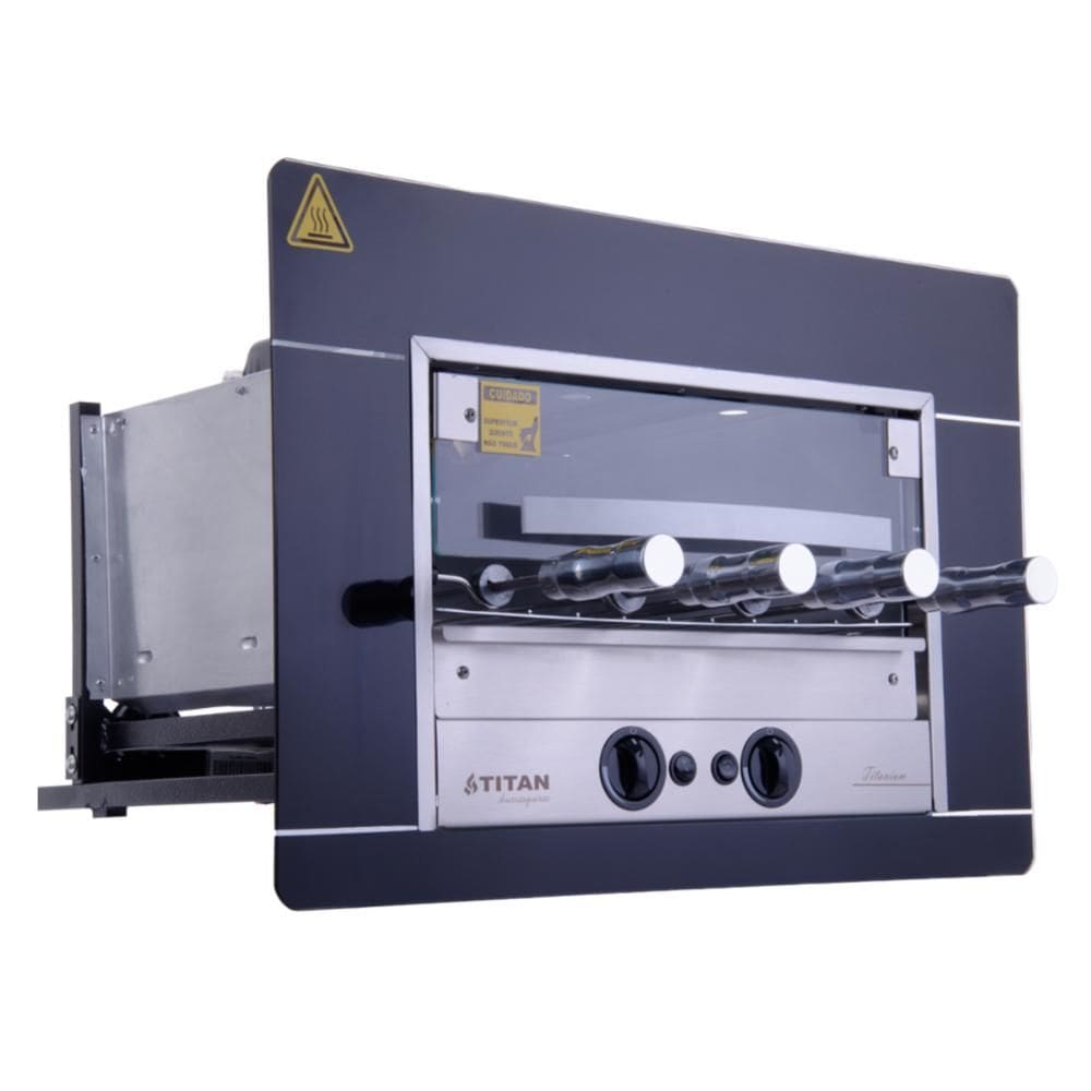 Churrasqueira a Gás de Embutir Titan Titanium Preto 4 Espetos Rotativos 220V
