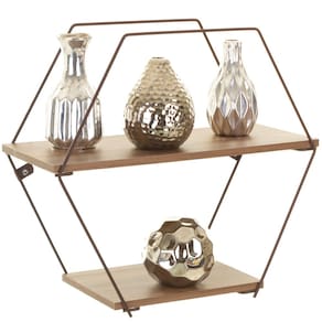 Prateleira Geometrica Hexagonal Aço Corten/Castanho