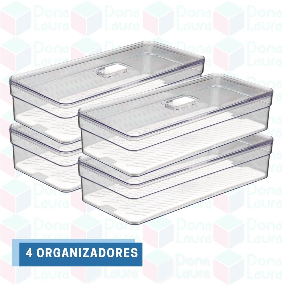 Conjunto 4 Organizadores Geladeira Empilhável Tampa e Tela