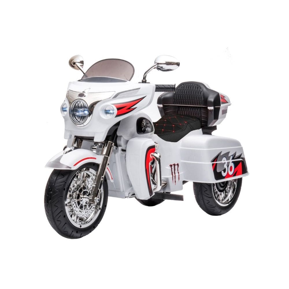 Moto Elétrica Infantil Estrada Road Custom 12v Branca Com Baú Som e Luzes Bangtoys