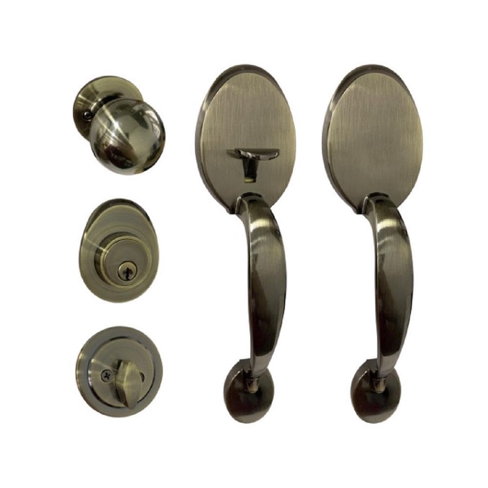 Fechadura Blim Blim Para Porta Dupla De Duas Folhas Retrô Alça Dupla Ouro Velho Antique