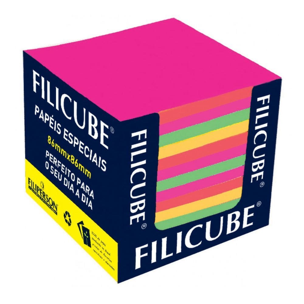 Bloco de Papéis Notas Especiais para Lembrete Colorido Neon Filicube 86x86mm 700 Folhas 85g/m² FILIPERSON