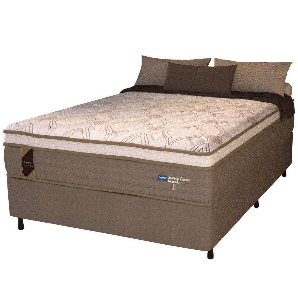 Cama Box Casal King Colchão Molas Ensacadas Guarda Costas Alameda 193x203x68cm Suede Marrom/branco