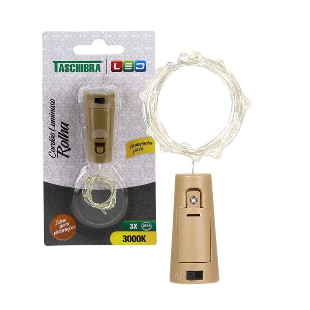 Cordao Rolha 10 Leds A Pilha 50Cm Luz De Fada