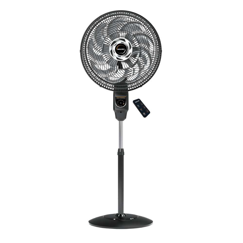 Ventilador Mallory Max Control 40cm com Controle Remoto, 15 Pás, 3 Velocidades – 220V – Preto/Cinza