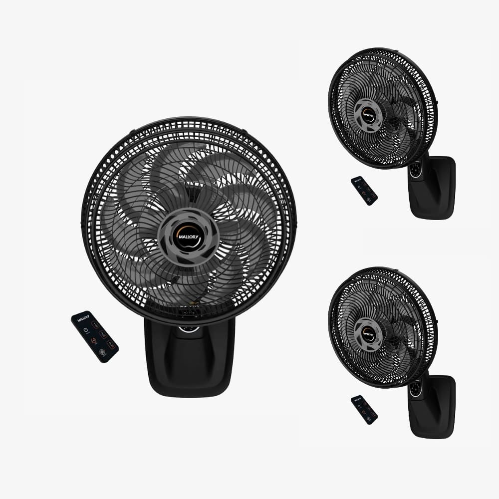 Kit Mallory - 3 Ventiladores Parede Smart Control 40Cm Diâmetro Com Controle Pr-Gr - 127V