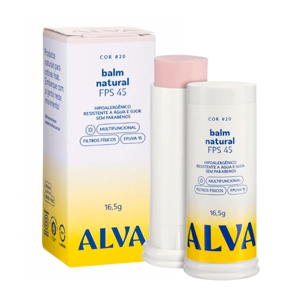 Alva Balm Natural FPS 45 Cor 20 - Base Protetor 16,5g