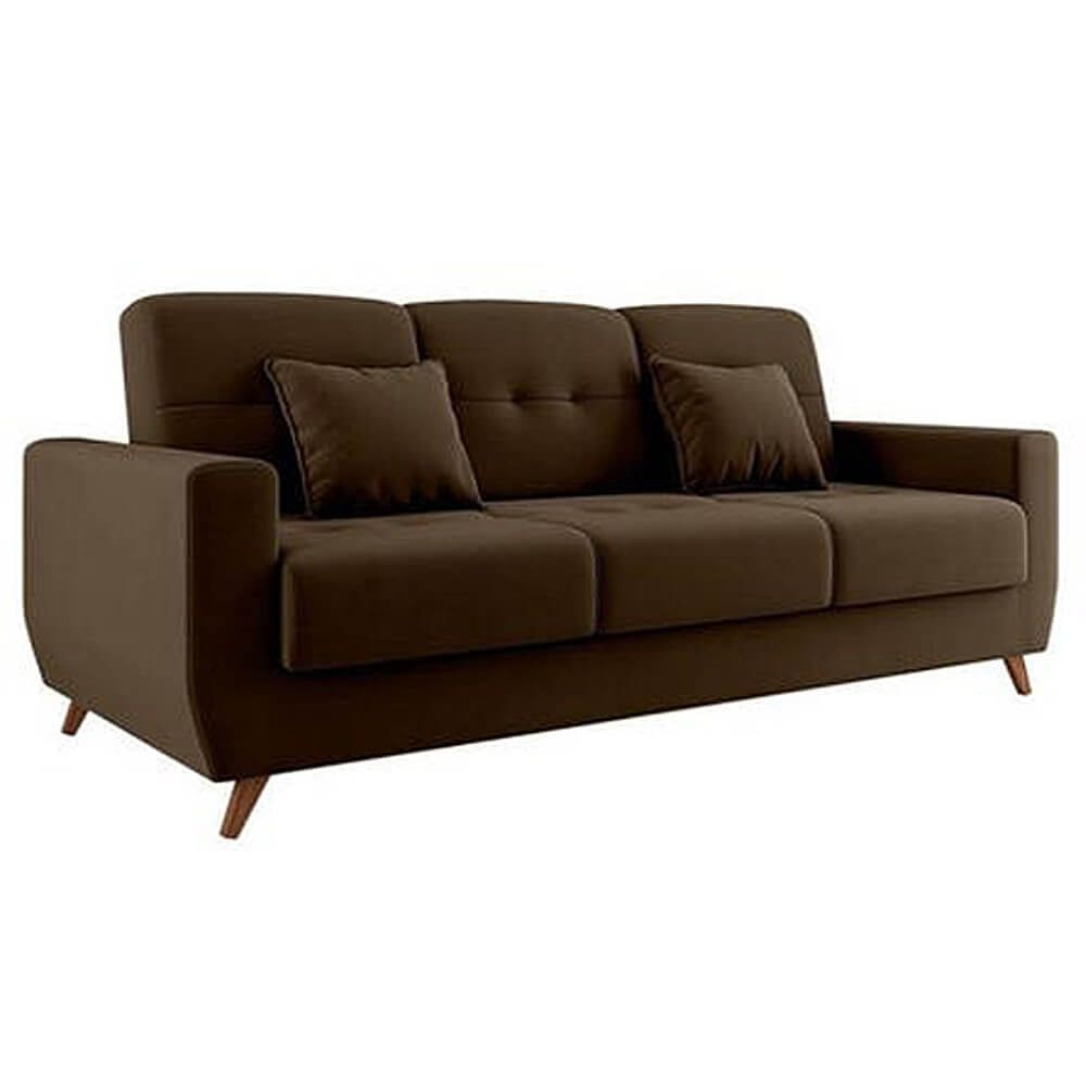 Sofá Cama Casal Reclinável 4 Lugares com Baú Pamela 207cm Tecido Veludo Cor Marrom