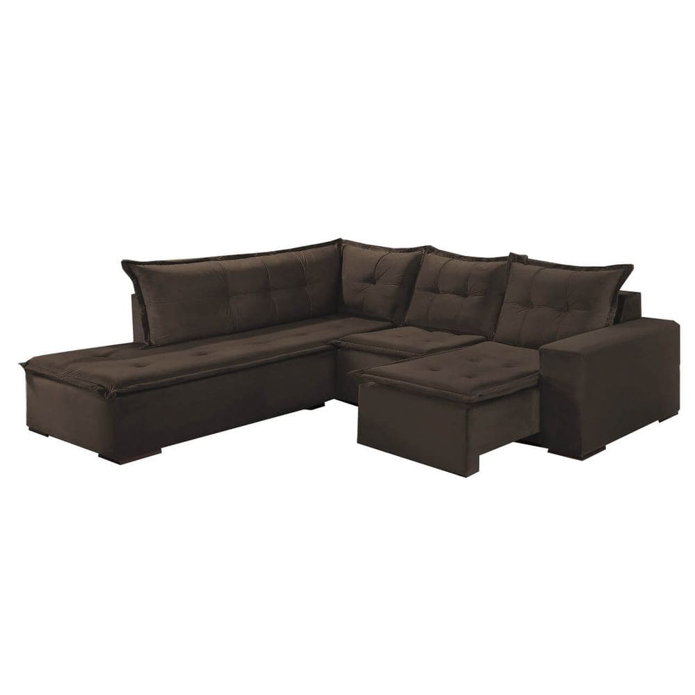 Sofá de Canto 5 Lugares Retrátil Denver Tecido Suede 197cm x 226cm Cor Marrom