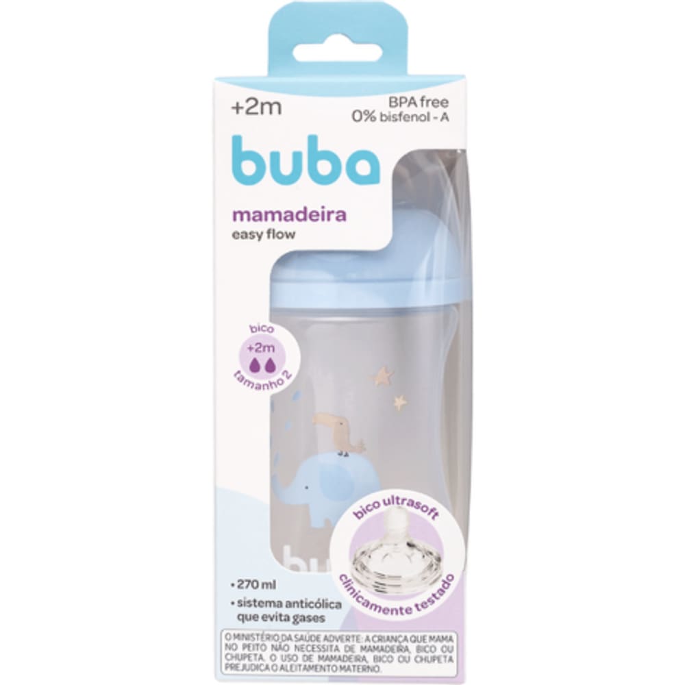 Mamadeira Buba  Easy Flow Elefante Azul 270Ml