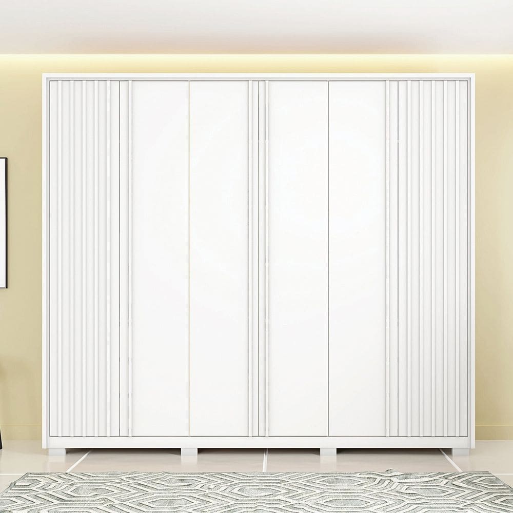 Guarda-roupa Casal Suburban Ripado 6 Portas 6 Gavetas e Pés Espresso Móveis Branco Fosco