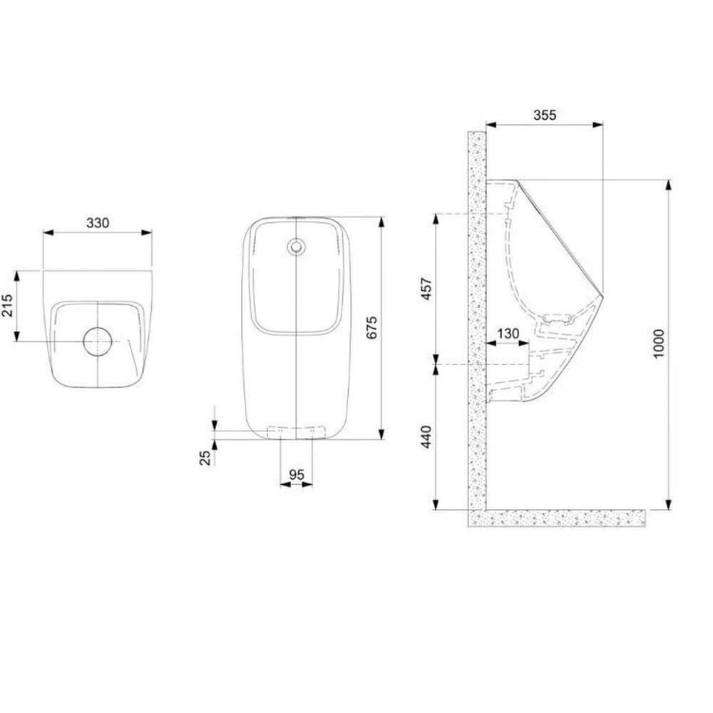 Kit com 3 Mictório Rimless com Entrada Superior Proton Square Roca Stone