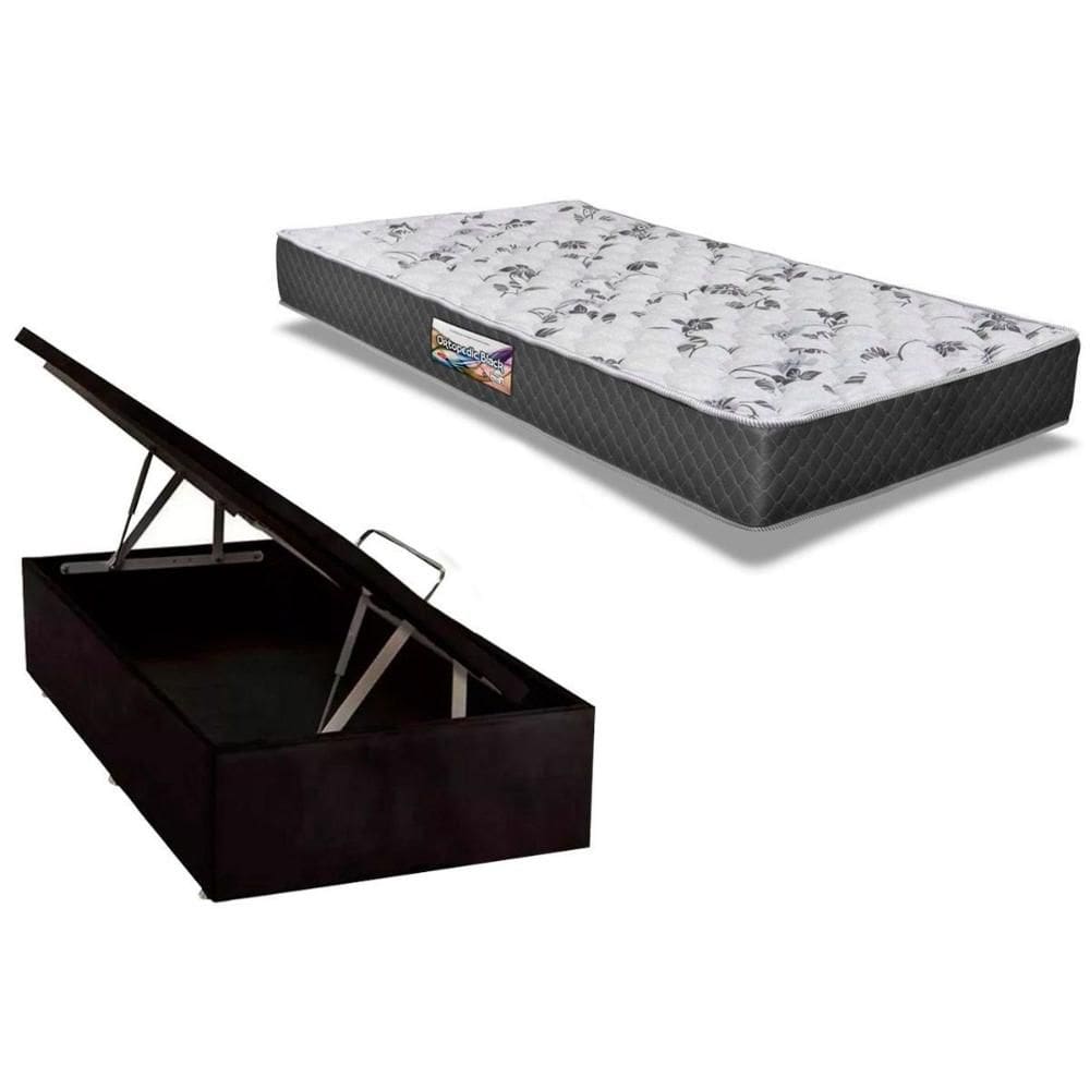 Cama Box Baú Solteiro: Colchão Espuma Herval D28 / AG65 Ortopedic Black + Base CRC Suede Black(88x188)