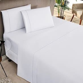 Jogo Cama Lençol Home Basic Casal 180 Fios C/ Ponto Palito 4 Peças - Branco