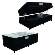 Cama Box Baú Solteiro Gazin Colchão Espuma D33 Duo Balance Suede 88x188x63cm Preto/Branco