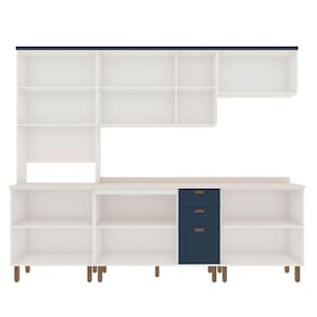 Cozinha Modulada 5 Peças Azul com Cristaleira 100% Mdf