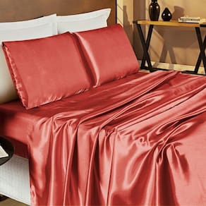 Jogo Cama Lençol Monza Casal Cetim Charmousse Brilhante 4 Peças - Terracota Telha