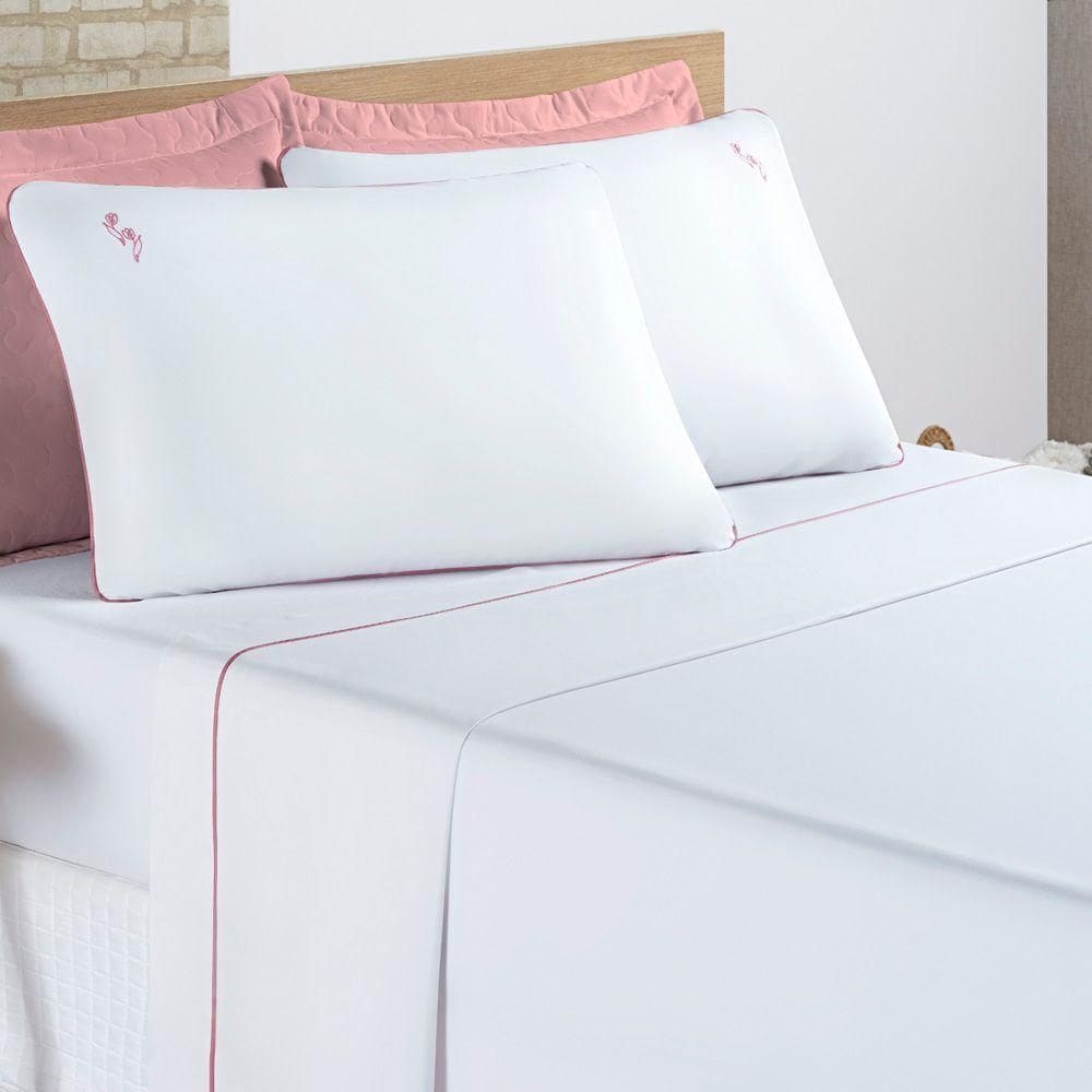 Jogo Cama Lençol Diana Queen Percal 200 Fios 100% Algodão 4 Peças - Branco
