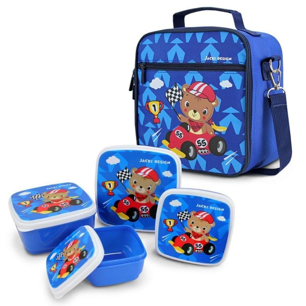 Conjunto Pote Para Lanche De 4 Peças E Lancheira Térmica Filhotinhos Azul