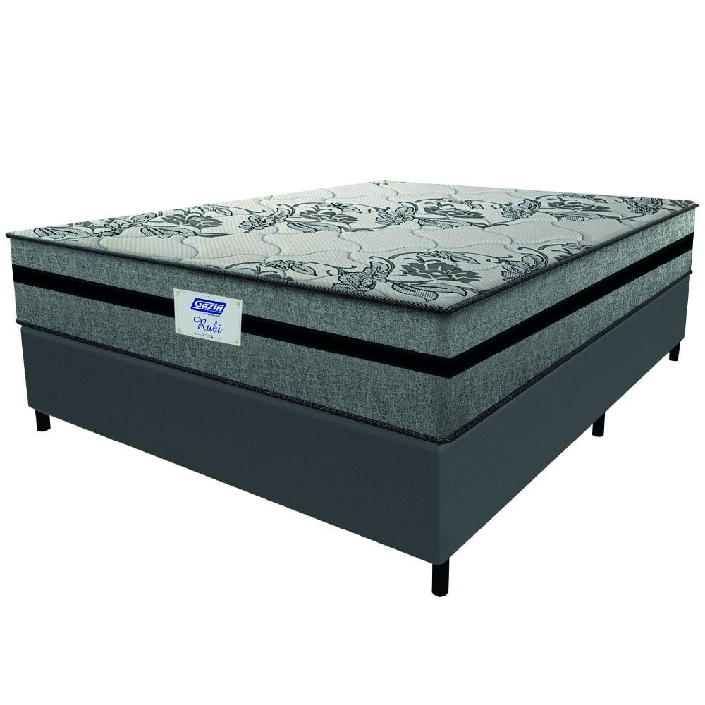 Cama Box Casal Queen Colchão Gazin Com Molas Ensacadas Rubi 158x198x70cm Suede Cinza/Preto