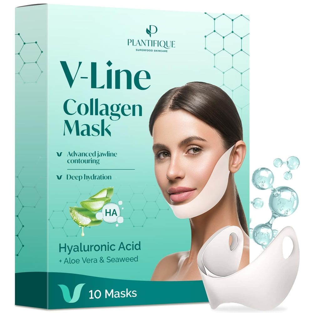 Máscara de colágeno V-Line Plantifique com alça de queixo, 10 unidades