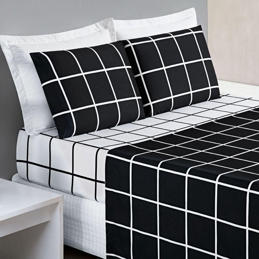 Jogo Cama Lençol Queen 200 Fios 4 Peças Preto