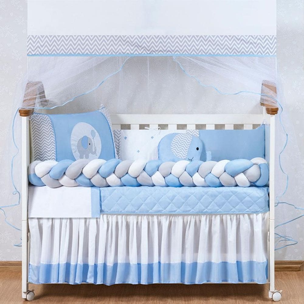 Kit de Berço Elefante 12 Peças - Tecido 100% Algodão