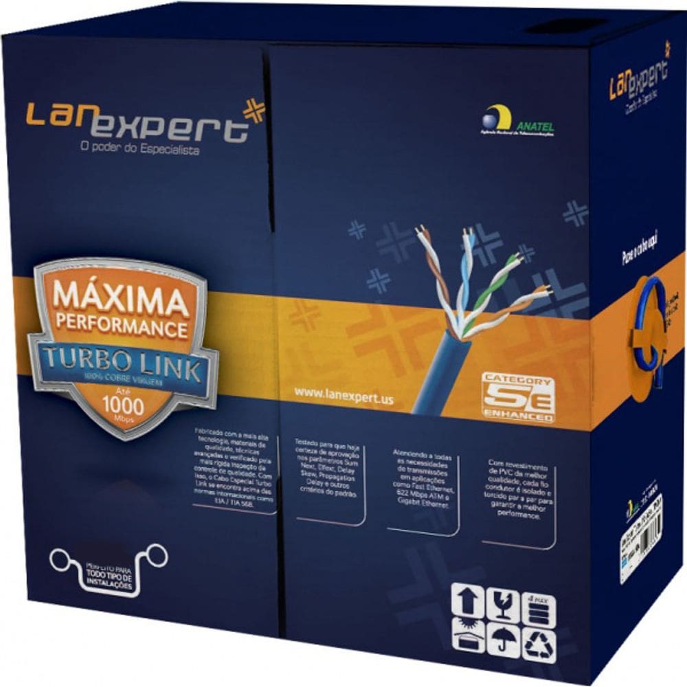 Caixa FastBox cabo de rede CAT5e com 100MT Azul 4P LanExpert