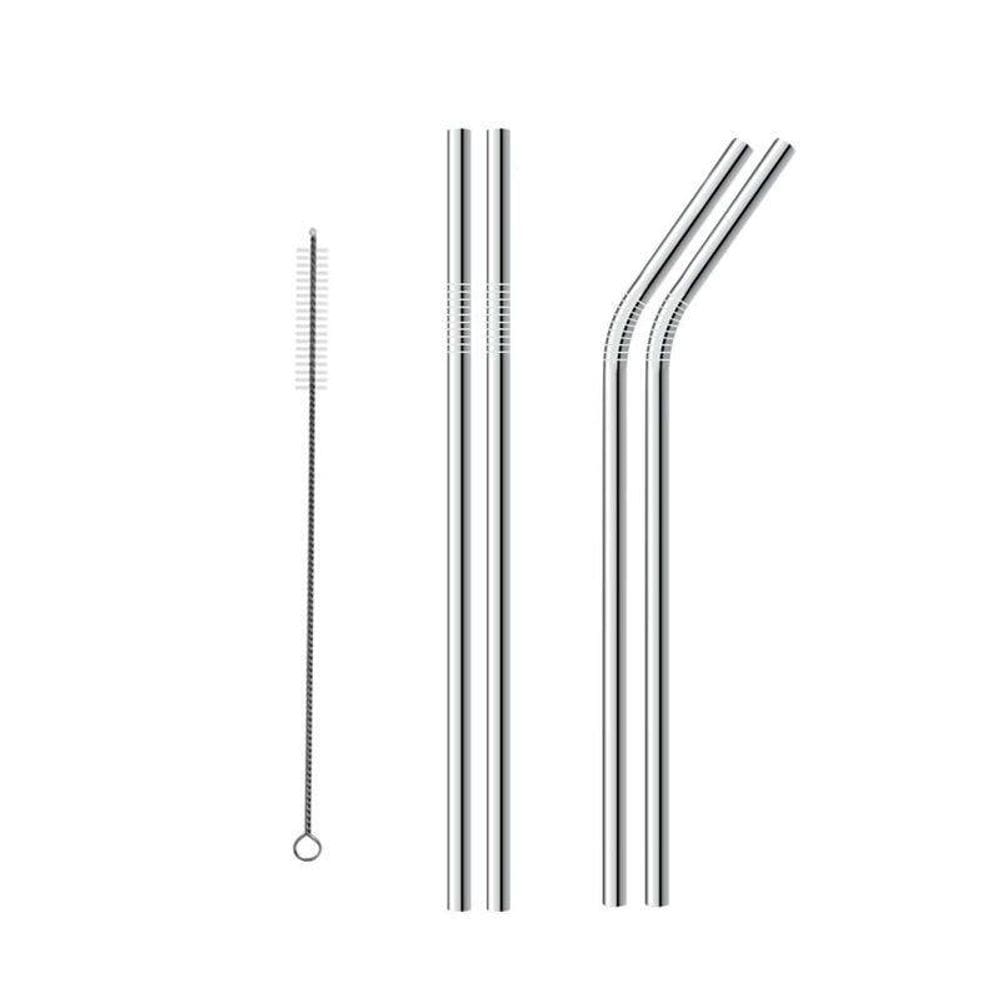 Canudo Reutilizável Aço Inox Eco Limpador Kit Com 4 Curvo