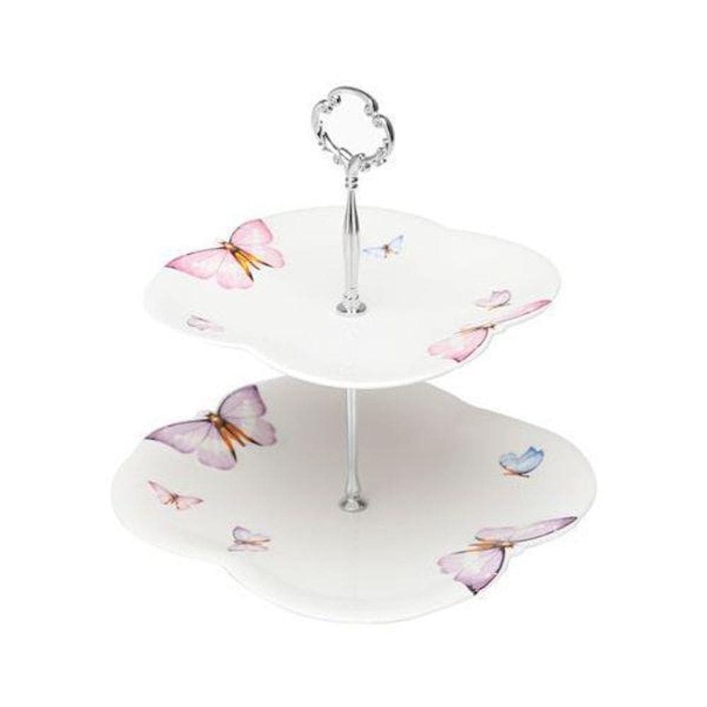 Prato Duplo De Porcelana Com Suporte Borboletas Wolff