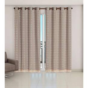 Cortina Voil Xadrez Com Forro Blackout 3,00 X 2,30 Avelã