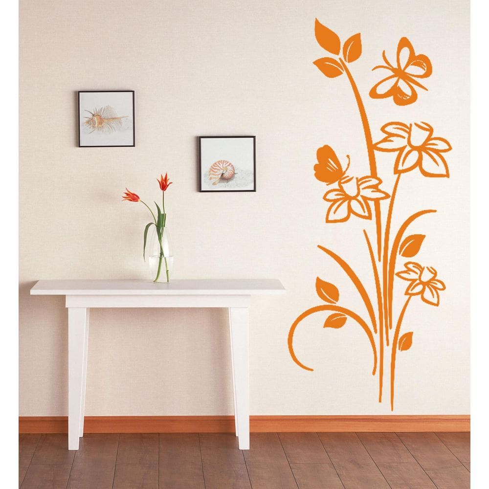 Adesivo de Parede Floral e Borboletas Ouro 111x47cm