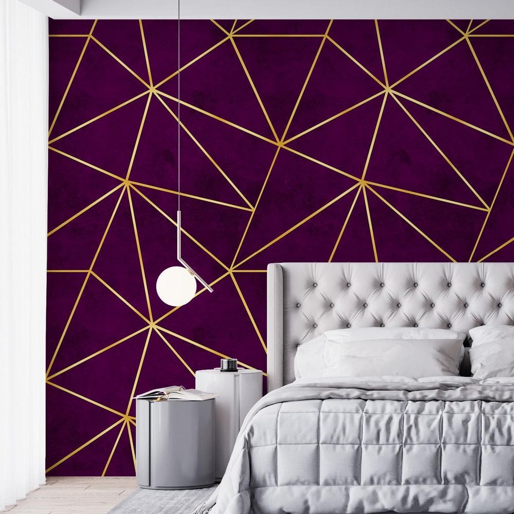 Papel De Parede Adesivo Zara Roxo Dark Com Dourado - 3,0M