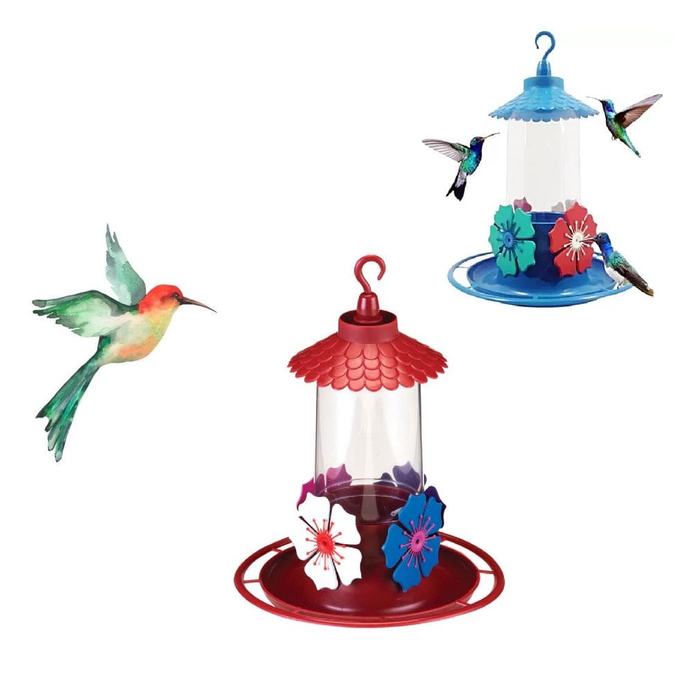Kit 2 Bebedouro Passarinho Beija Flor Luxo Com Chapéu E Poleiro Jardim - 290 ml